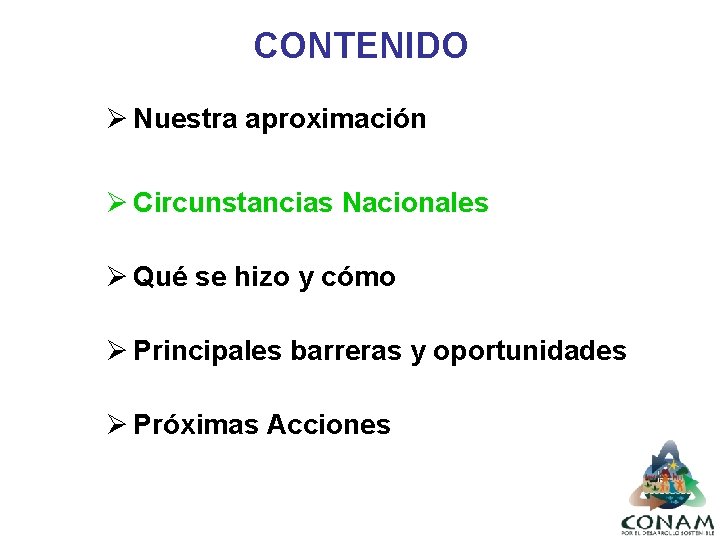 CONTENIDO Ø Nuestra aproximación Ø Circunstancias Nacionales Ø Qué se hizo y cómo Ø