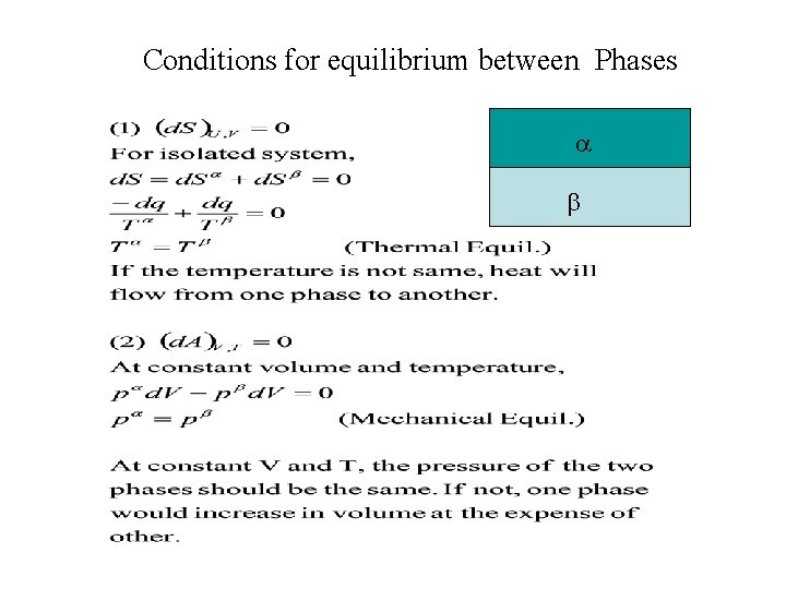 Conditions for equilibrium between Phases 