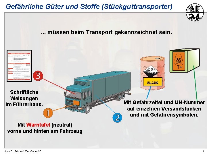 Gefährliche Güter und Stoffe (Stückguttransporter) . . . müssen beim Transport gekennzeichnet sein. UN