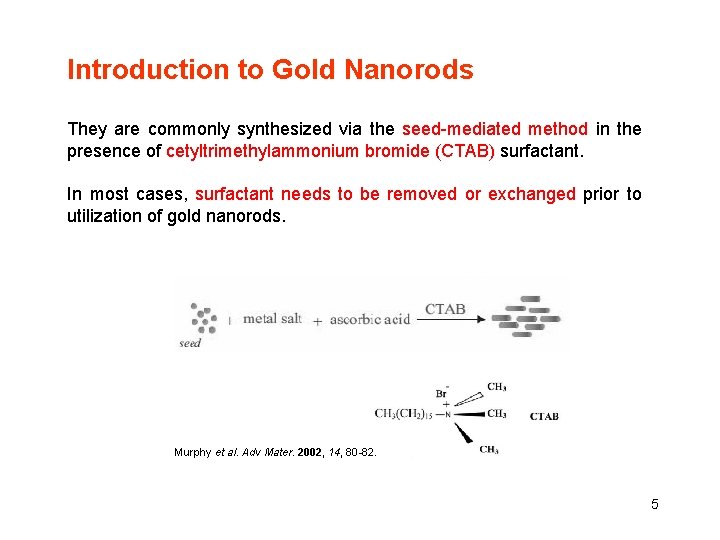 Introduction to Gold Nanorods They are commonly synthesized via the seed-mediated method in the