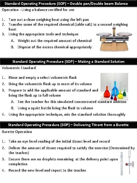 Standard Operating Procedure (SOP) – Double pan/Double beam Balance Operation - Using a balance