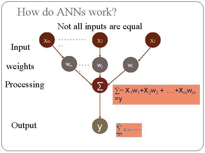 How do ANNs work? Not all inputs are equal Input xm weights . .