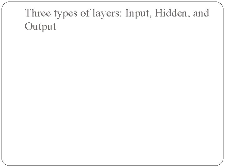 Three types of layers: Input, Hidden, and Output 