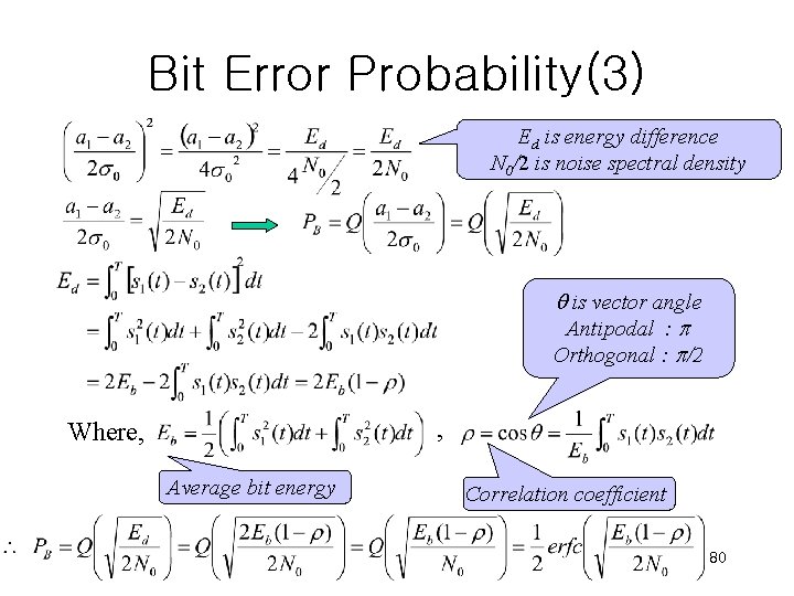 Bit Error Probability(3) Ed is energy difference N 0/2 is noise spectral density is