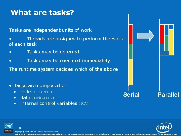 What are tasks? Tasks are independent units of work • Threads are assigned to