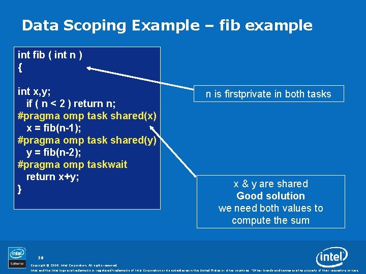 Data Scoping Example – fib example int fib ( int n ) { int