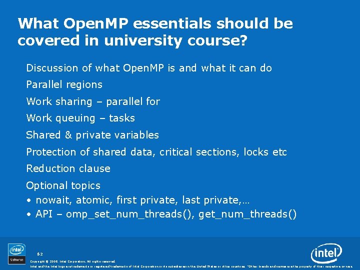 What Open. MP essentials should be covered in university course? Discussion of what Open.