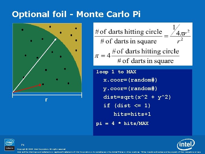 Optional foil - Monte Carlo Pi loop 1 to MAX r x. coor=(random#) y.