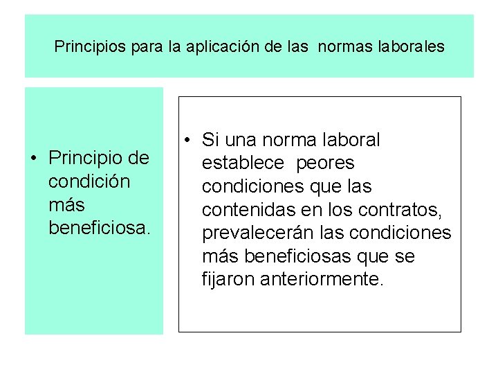 Principios para la aplicación de las normas laborales • Principio de condición más beneficiosa.