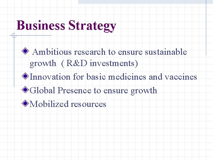 Business Strategy Ambitious research to ensure sustainable growth ( R&D investments) Innovation for basic