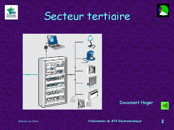 Secteur tertiaire Document Hager Romans sur Isère Présentation du BTS Electrotechnique 5 