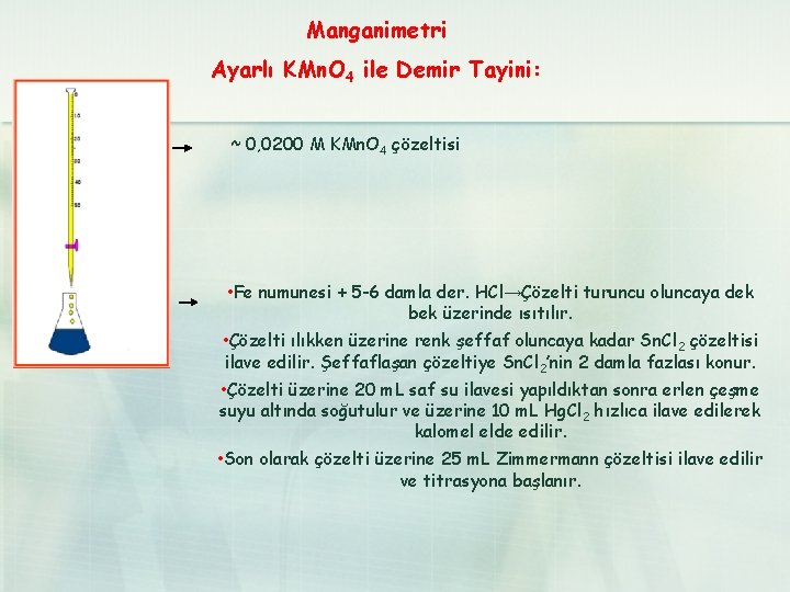 Manganimetri Ayarlı KMn. O 4 ile Demir Tayini: ~ 0, 0200 M KMn. O