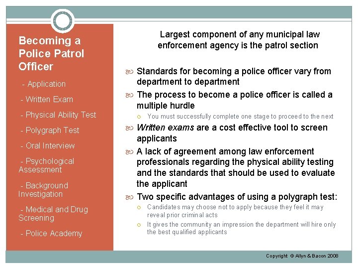 Becoming a Police Patrol Officer - Application -- Written Exam -- Physical Ability Test