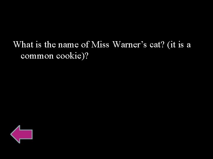 What is the name of Miss Warner’s cat? (it is a common cookie)? 
