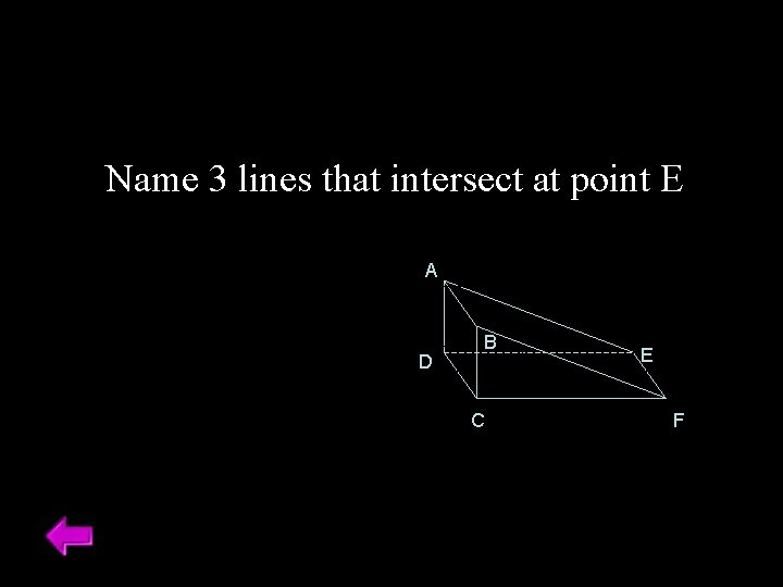 Name 3 lines that intersect at point E A D B C E F