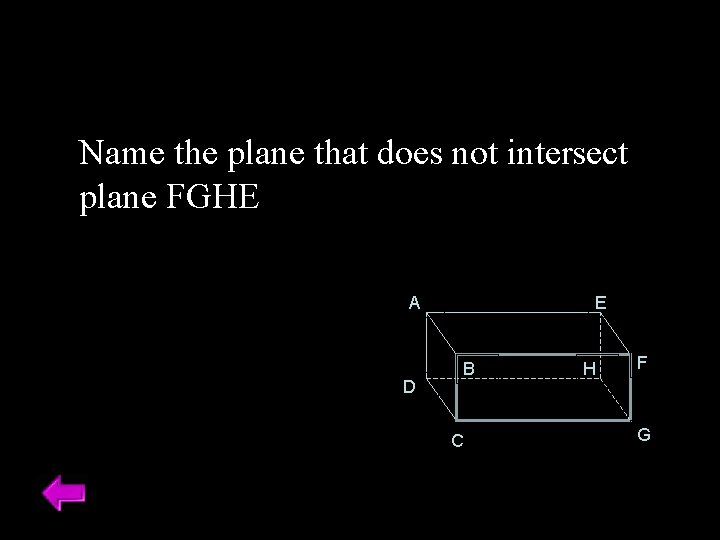 Name the plane that does not intersect plane FGHE A D E B C