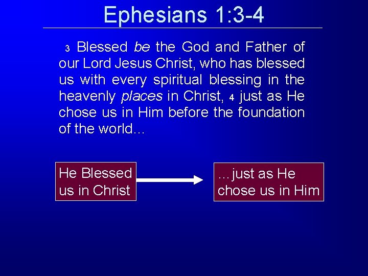 Ephesians 1: 3 -4 Blessed be the God and Father of our Lord Jesus