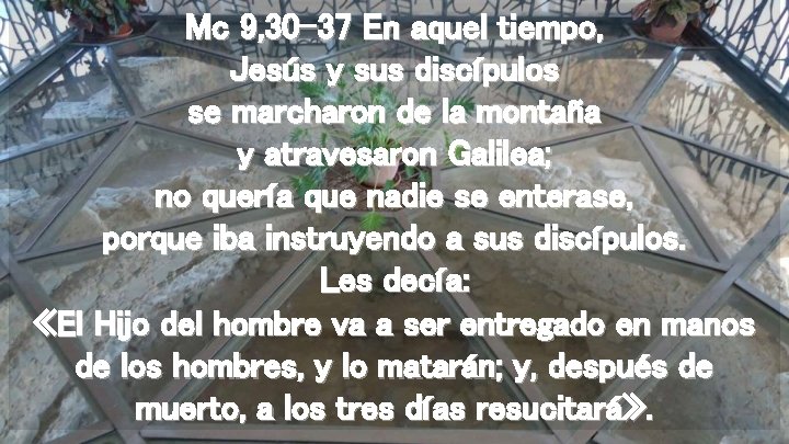 Mc 9, 30 -37 En aquel tiempo, Jesús y sus discípulos se marcharon de