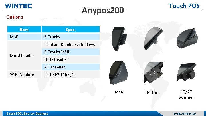 Anypos 200 Options Item MSR Touch POS Spec. 3 Tracks I-Button Reader with 2