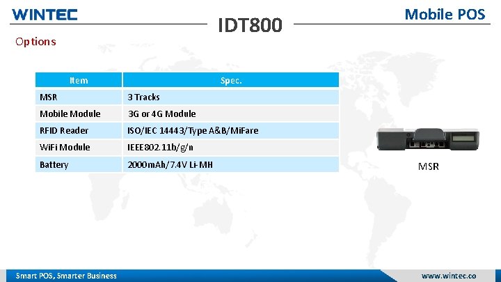 Mobile POS IDT 800 Options Item Spec. MSR 3 Tracks Mobile Module 3 G