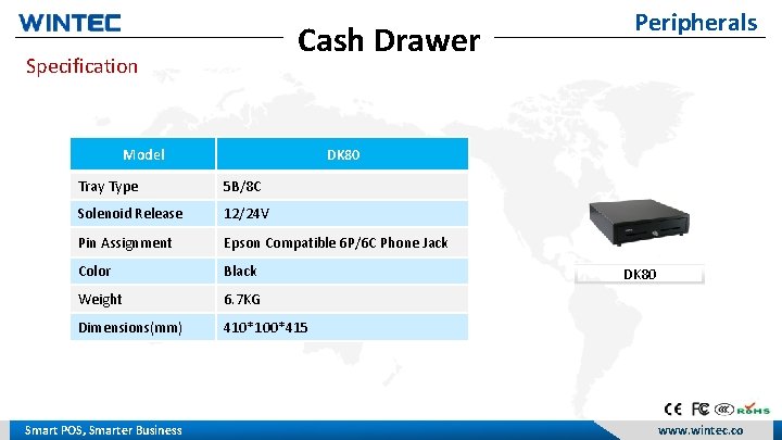 Cash Drawer Specification Model DK 80 Tray Type 5 B/8 C Solenoid Release 12/24