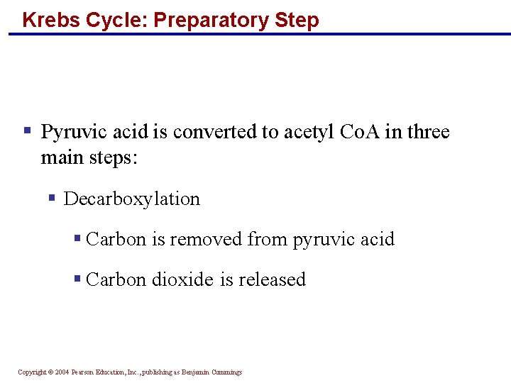 Krebs Cycle: Preparatory Step § Pyruvic acid is converted to acetyl Co. A in