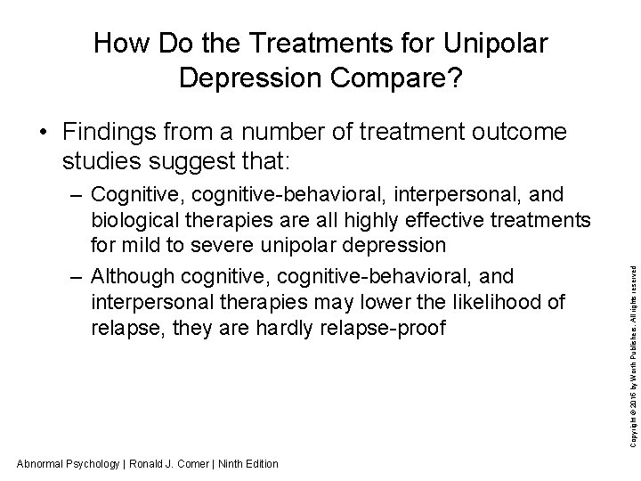 How Do the Treatments for Unipolar Depression Compare? – Cognitive, cognitive-behavioral, interpersonal, and biological