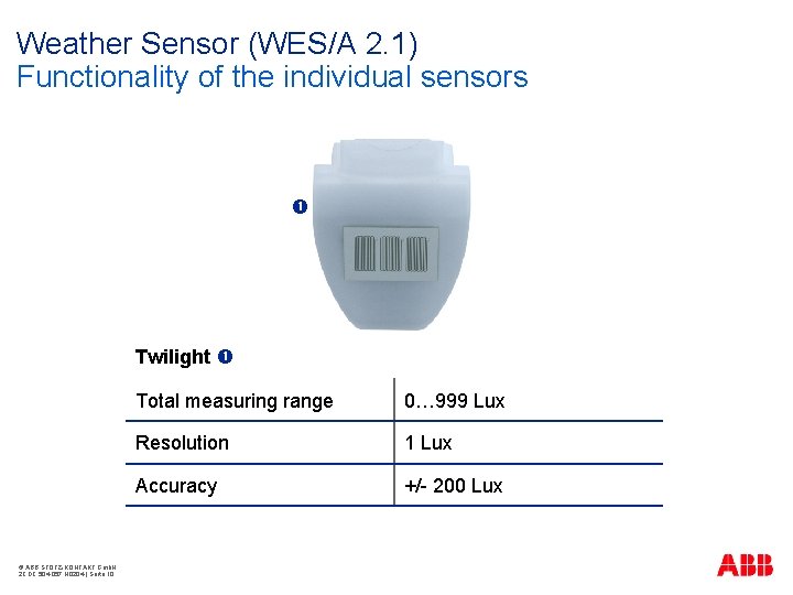 Weather Sensor (WES/A 2. 1) Functionality of the individual sensors Twilight © ABB STOTZ-KONTAKT