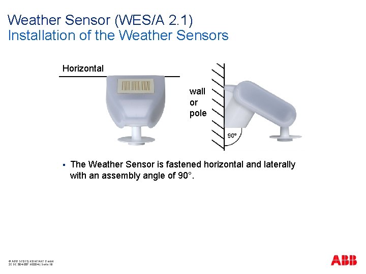 Weather Sensor (WES/A 2. 1) Installation of the Weather Sensors Horizontal wall or pole