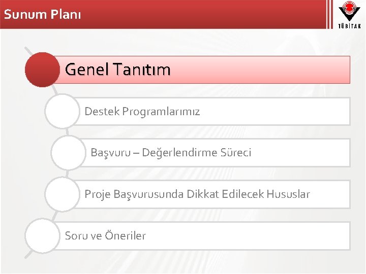 Sunum Planı Genel Tanıtım Destek Programlarımız Başvuru – Değerlendirme Süreci Proje Başvurusunda Dikkat Edilecek