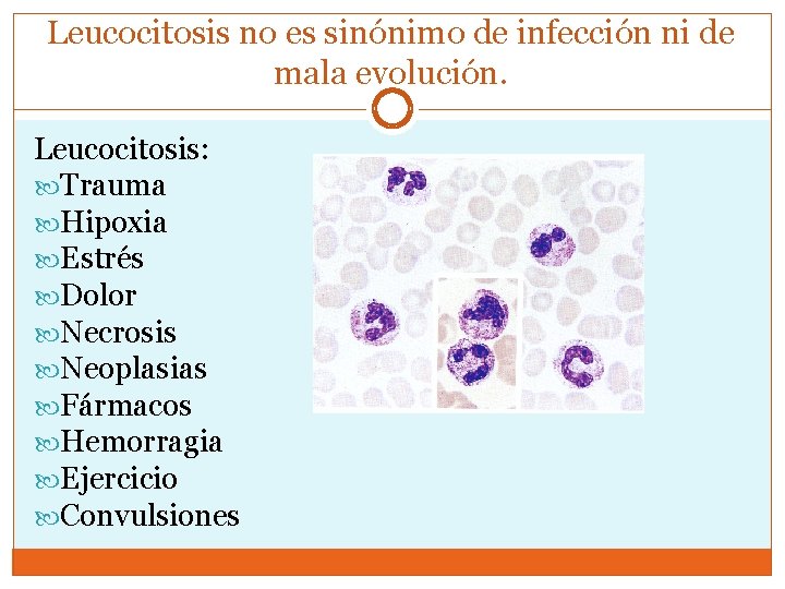Leucocitosis no es sinónimo de infección ni de mala evolución. Leucocitosis: Trauma Hipoxia Estrés