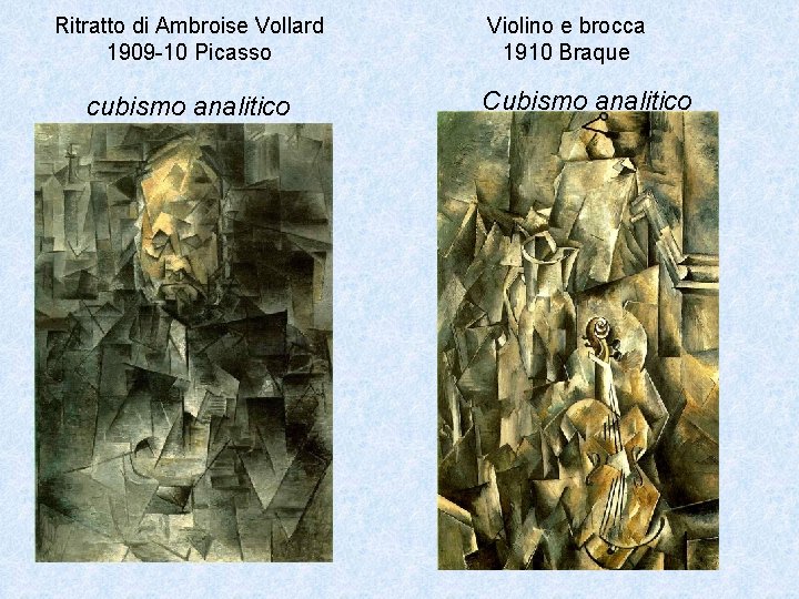 Ritratto di Ambroise Vollard 1909 -10 Picasso cubismo analitico Violino e brocca 1910 Braque