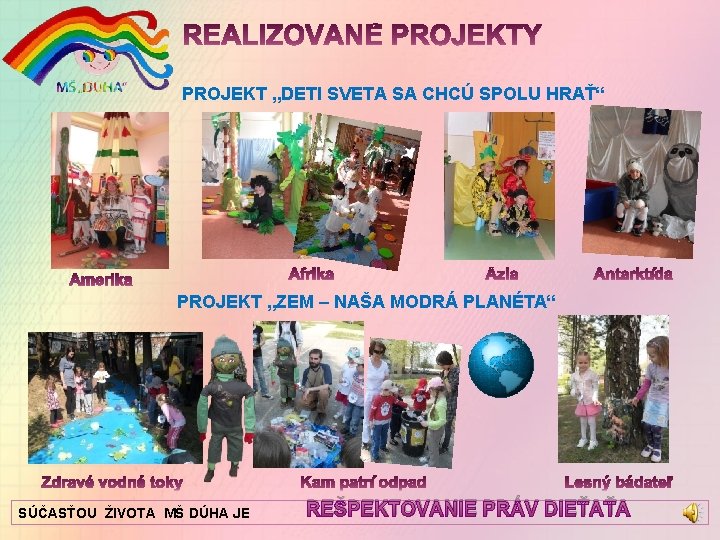 PROJEKT „DETI SVETA SA CHCÚ SPOLU HRAŤ“ PROJEKT „ZEM – NAŠA MODRÁ PLANÉTA“ SÚČASŤOU