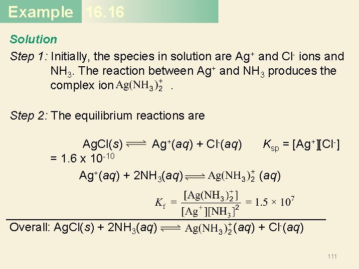 Example 16. 16 Solution Step 1: Initially, the species in solution are Ag+ and