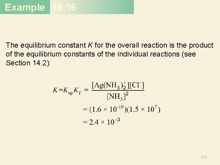 Example 16. 16 The equilibrium constant K for the overall reaction is the product