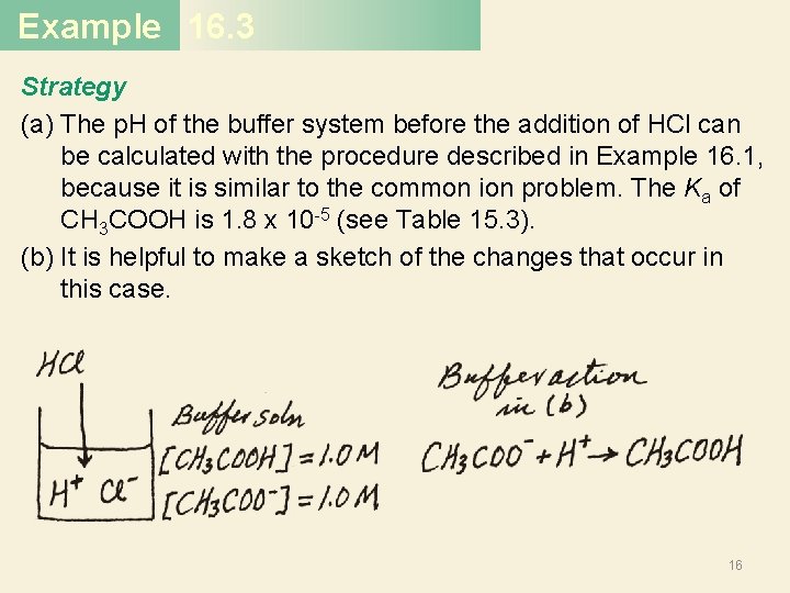 Example 16. 3 Strategy (a) The p. H of the buffer system before the