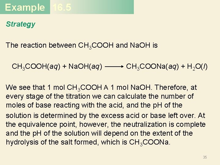 Example 16. 5 Strategy The reaction between CH 3 COOH and Na. OH is