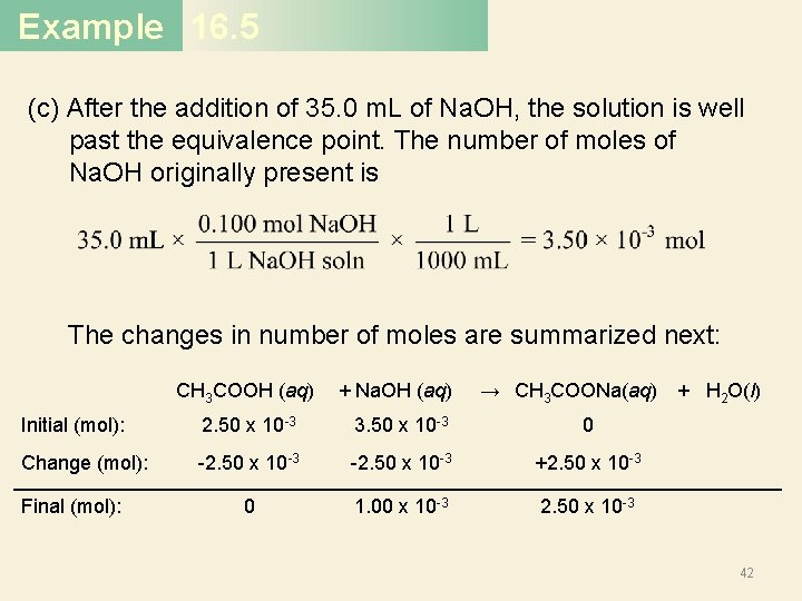 Example 16. 5 (c) After the addition of 35. 0 m. L of Na.