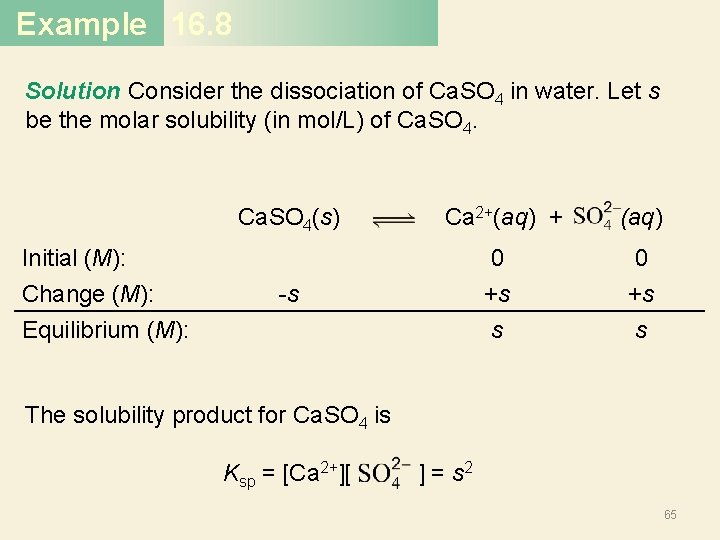 Example 16. 8 Solution Consider the dissociation of Ca. SO 4 in water. Let Example 16. 8 Solution Consider the dissociation of Ca. SO 4 in water. Let
