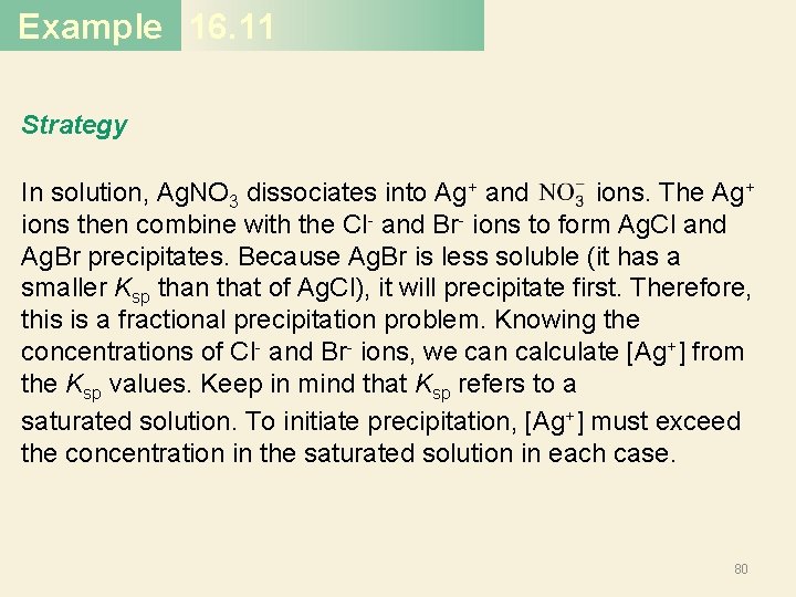 Example 16. 11 Strategy In solution, Ag. NO 3 dissociates into Ag+ and ions. Example 16. 11 Strategy In solution, Ag. NO 3 dissociates into Ag+ and ions.