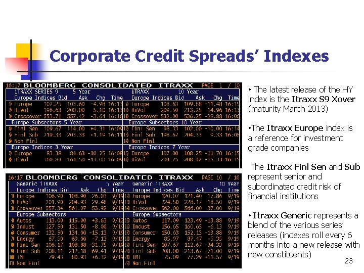 Corporate Credit Spreads’ Indexes • The latest release of the HY index is the