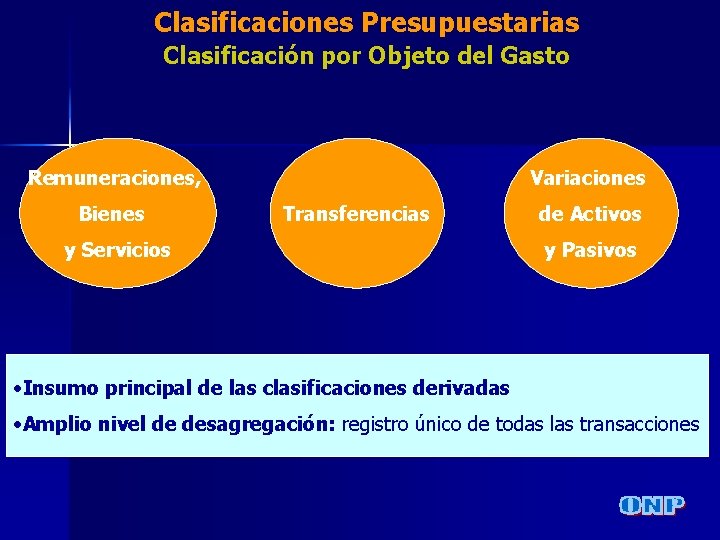 Clasificaciones Presupuestarias Clasificación por Objeto del Gasto Remuneraciones, Bienes Variaciones Transferencias y Servicios de