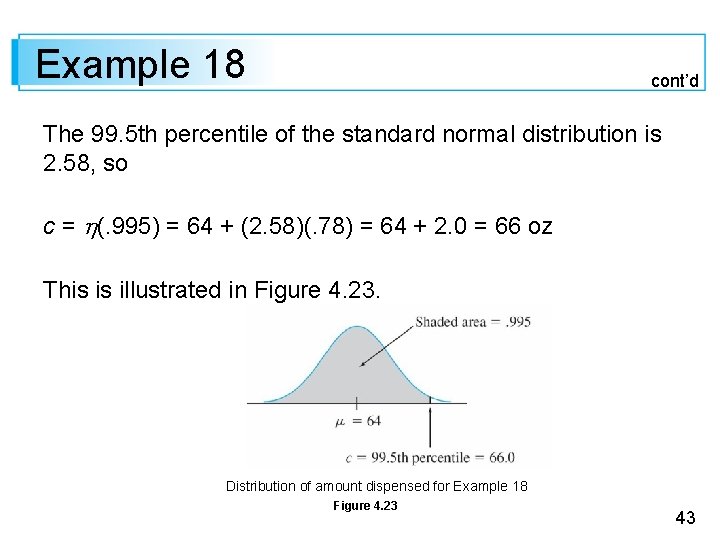 Example 18 cont’d The 99. 5 th percentile of the standard normal distribution is