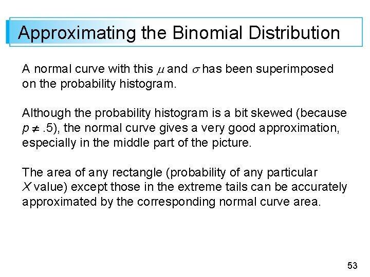 Approximating the Binomial Distribution A normal curve with this and has been superimposed on