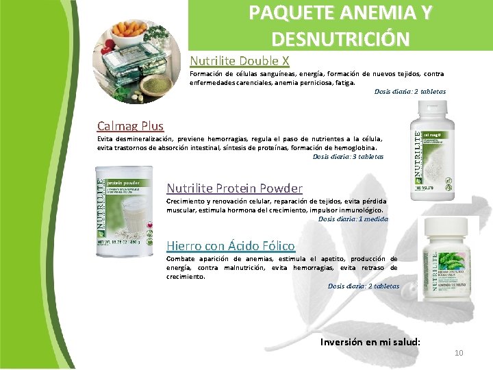 PAQUETE ANEMIA Y DESNUTRICIÓN Nutrilite Double X Formación de células sanguíneas, energía, formación de