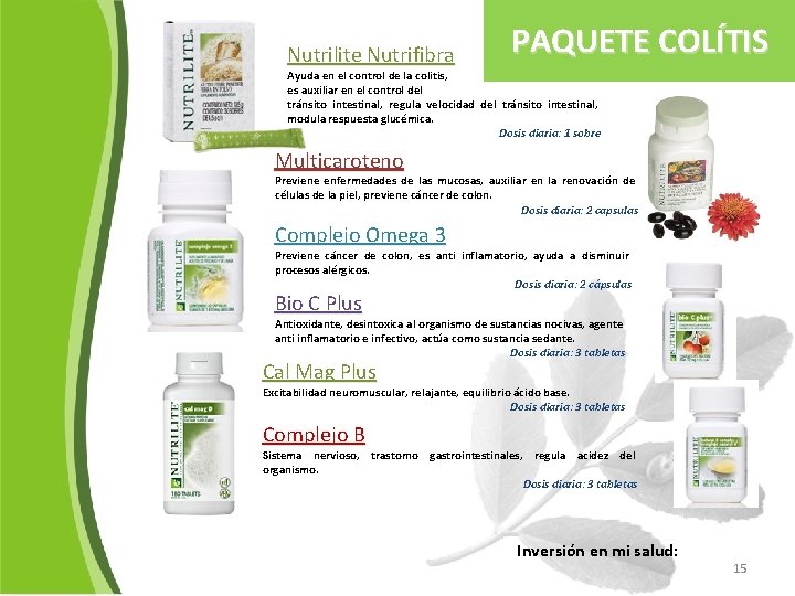 Nutrilite Nutrifibra PAQUETE COLÍTIS Ayuda en el control de la colitis, es auxiliar en