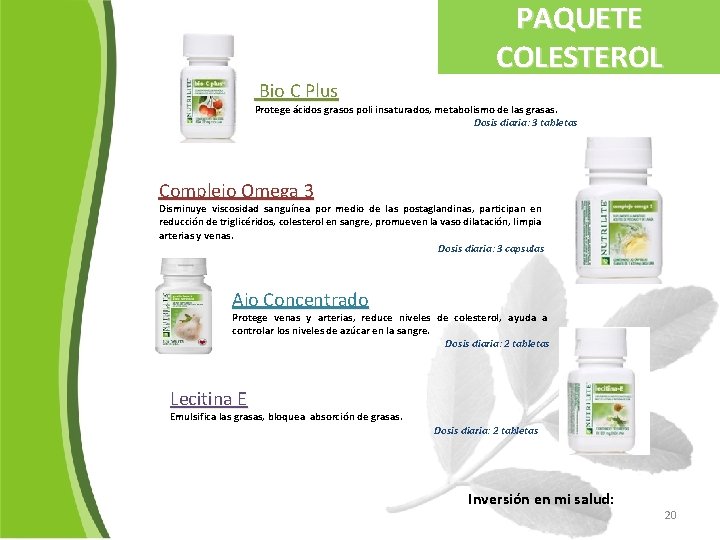 PAQUETE COLESTEROL Bio C Plus Protege ácidos grasos poli insaturados, metabolismo de las grasas.