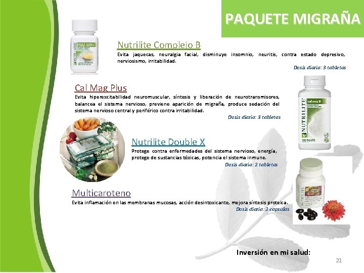 PAQUETE MIGRAÑA Nutrilite Complejo B Evita jaquecas, neuralgia facial, disminuye insomnio, neuritis, contra estado