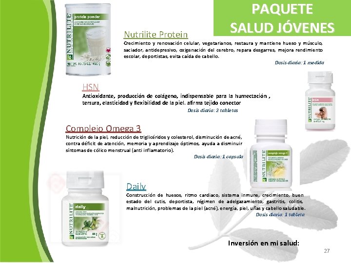 Nutrilite Protein PAQUETE SALUD JÓVENES Crecimiento y renovación celular, vegetarianos, restaura y mantiene hueso