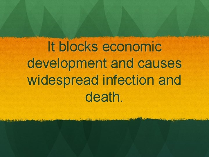 It blocks economic development and causes widespread infection and death. 